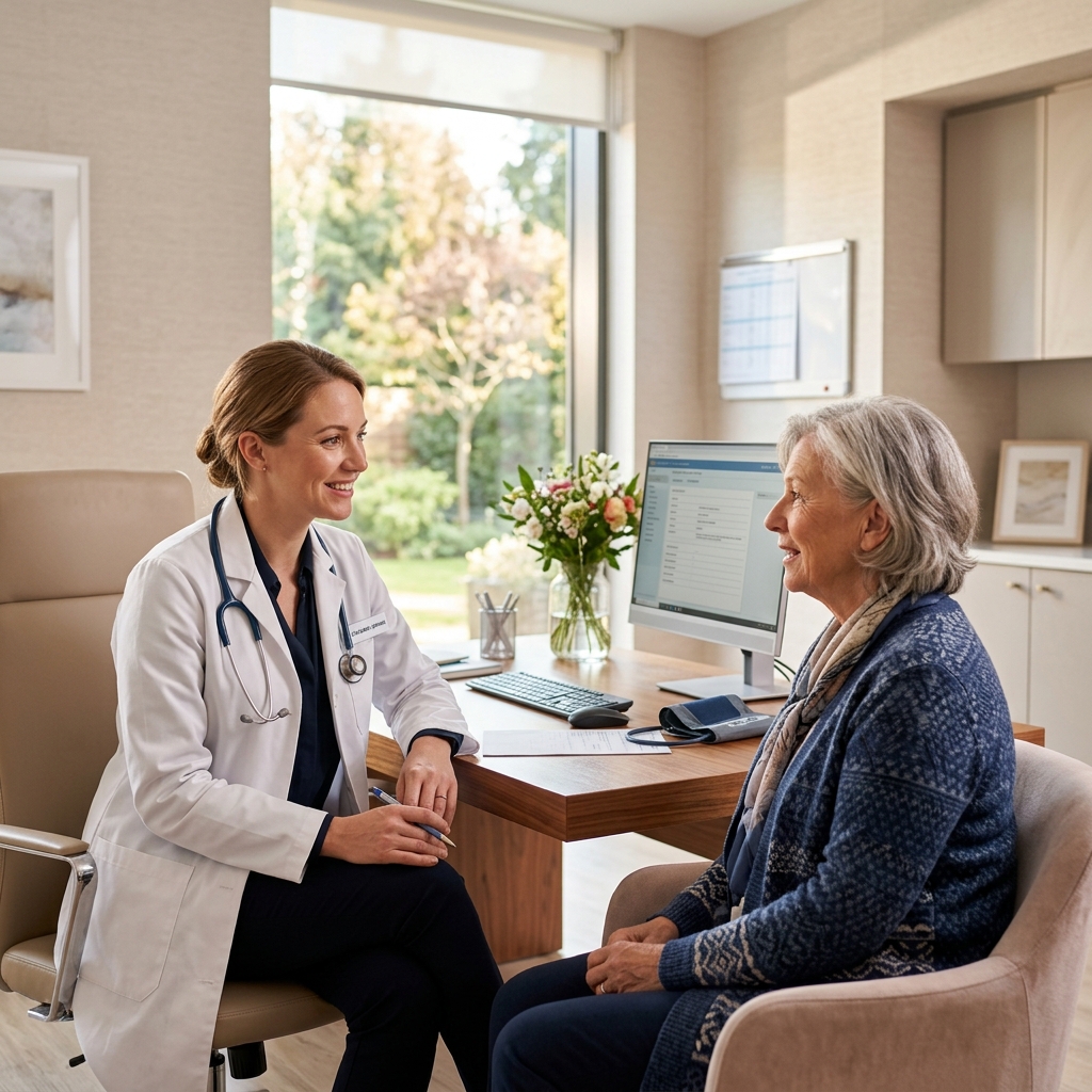 Doctor consulting patient in modern clinic