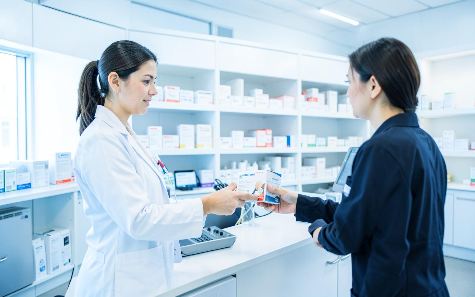 Pharmacist handing prescribed medication to a patient