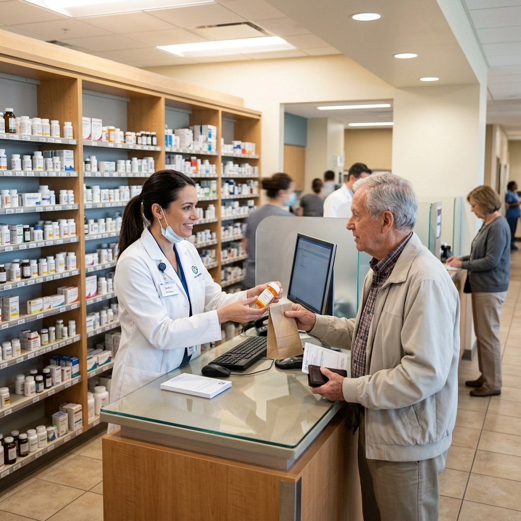 Hospital pharmacy counter and medication dispensing